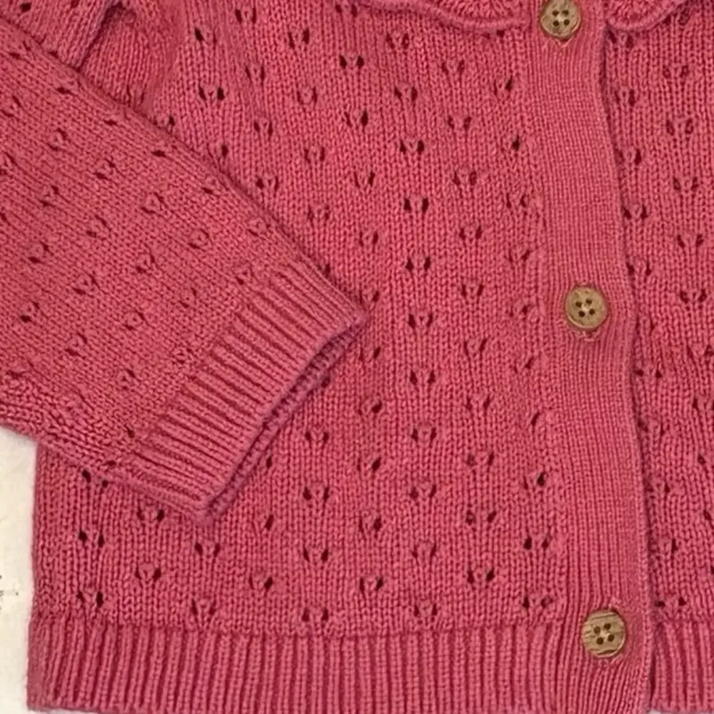 Baby B’Gosh Pointelle Cardigan Sweater Girls 24M Coral Pink Knit Button Cotton